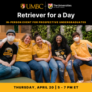 Smiling umbc students in black and gold at USG