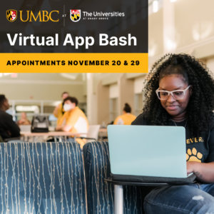 App Bash graphic with a student on a laptop sitting on a couch