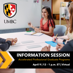 Information Session graphic with a student sitting with a study group in front of a white board
