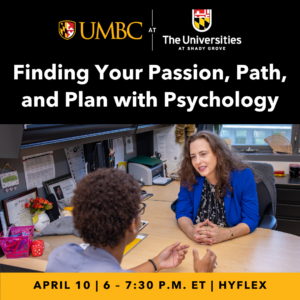 Event graphic with picture of Student and professor having a conversation in the professor's office