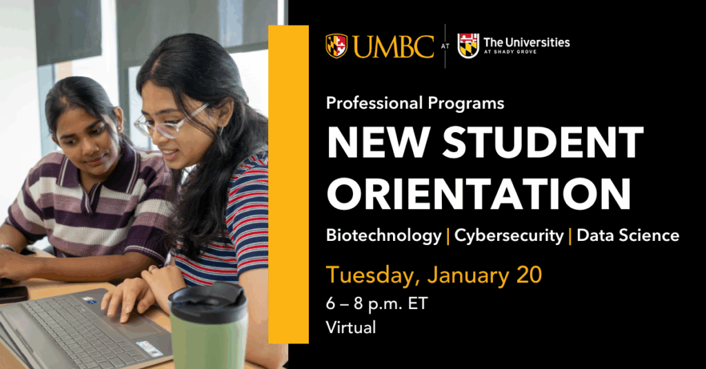 New Student Orientation Graphic with image of two students looking at laptops in a conference room.